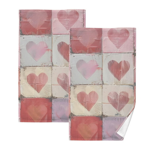 Pretty Pink Hearts Hand Towels Cotton Bath Towels Large Face Towels Absorbent for Bathroom 2 Packs