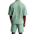 thumbnail image 4 of Kixjoy Men's 2 Piece Short Sets Lounge Short Sleeve Button Collared Shirt and Shorts Set Big and Tall Waffle Vacation Men's Clothing, Light Green XL, 4 of 8