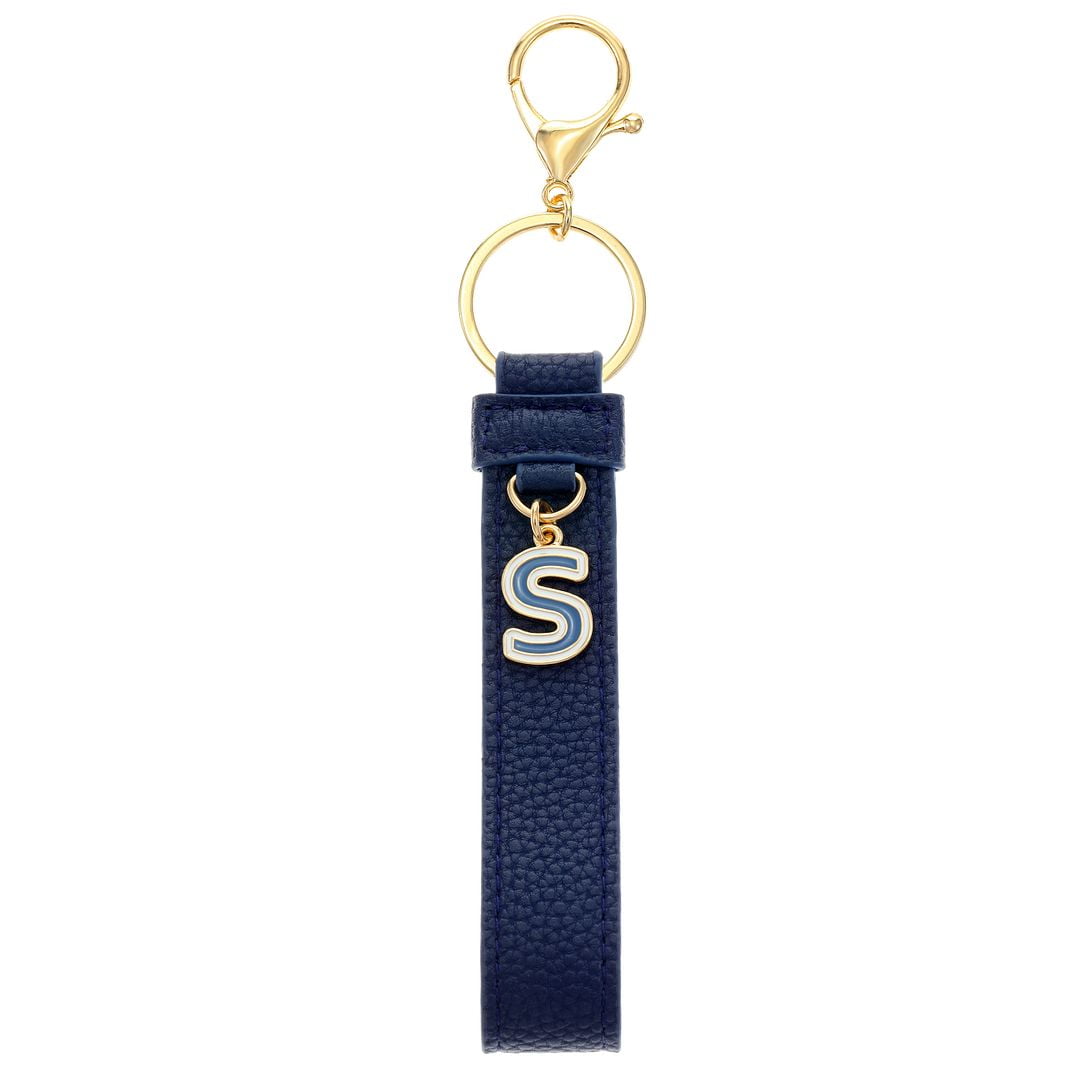 Time and Tru Faux Leather Initial "S" Monogram Keyring Clip, Blue