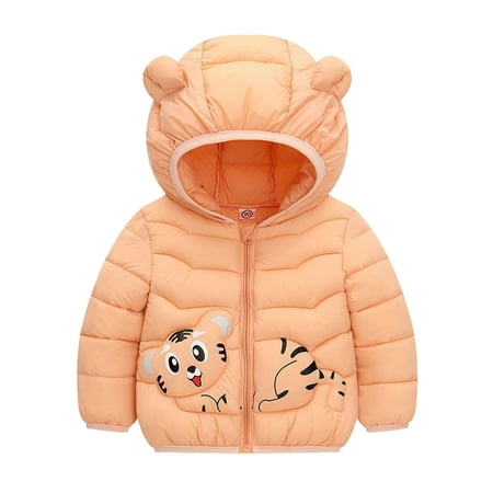 

nsendm Puff Jackets for Kids Toddler Boys Girls Winter Windproof Cartoon Tiger Prints Bear Toddler Windbreaker Jacket Rose Gold 4-5 Years