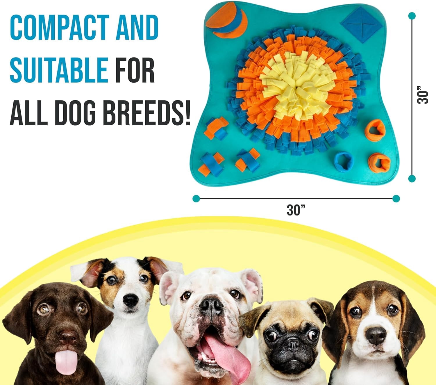 30" Dog Snuffle Mat - Interactive Dog Puzzle Toys for Enrichment - Large Slow Feeder Foraging Mat for Brain Games & Nosework Training - Washable Pet Sniff Mat with Easy to Carry Handle