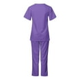 thumbnail image 4 of Ecqkame Womens Scrub Set Short Sleeve V-Neck Stretch Workwear Soft Solid Stretch Medical Uniform Purple XL, 4 of 6