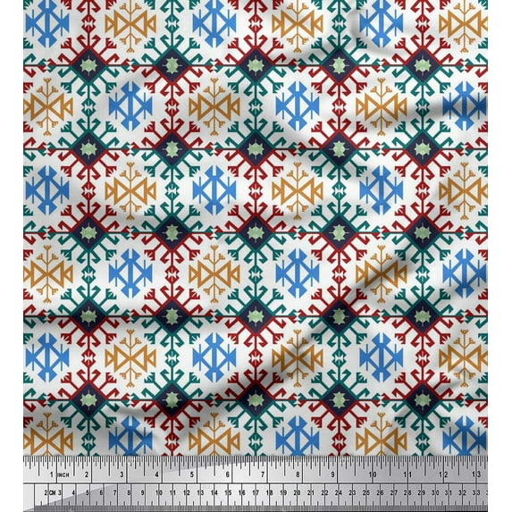 Soimoi Modal Satin Fabric Ikat Kilim Fabric Prints by Yard 42 Inch Wide