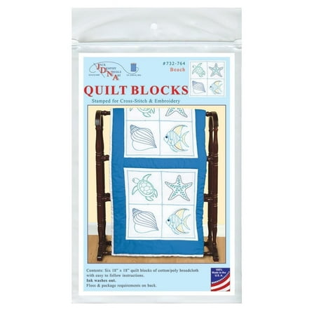 Jack Dempsey Stamped White Quilt Blocks 18"X18" 6/Pkg-Beach