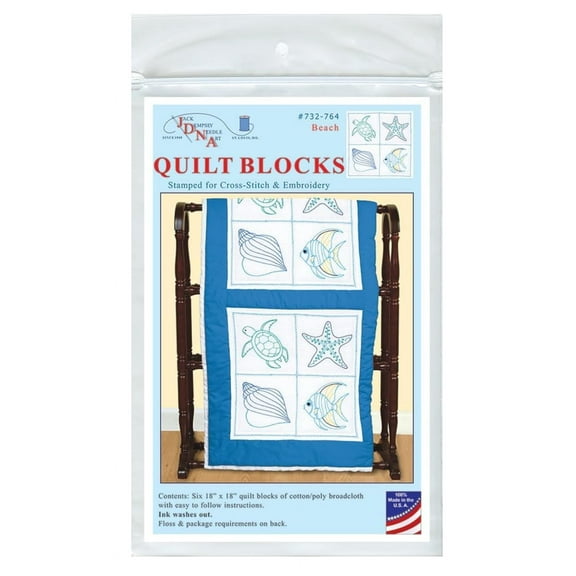Jack Dempsey Stamped White Quilt Blocks 18"X18" 6/Pkg-Beach