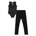 thumbnail image 6 of TiaoBug Kids Girls Rhinestones Sleeveless Gymnastics Dance Leotard Bodysuit And Leggings Pants Athletic Dancewear Purple&Black 14, 6 of 7