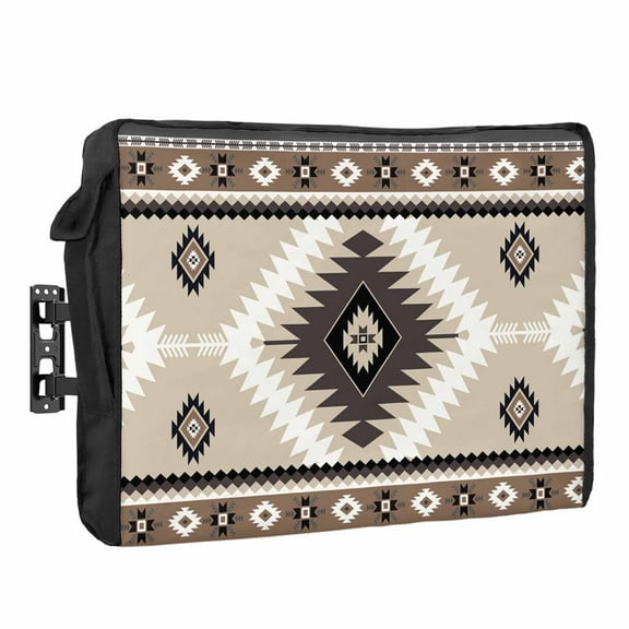 Outdoor TV Cover 80 to 85 Inches, Aztec Southwestern Ethnic Tribal Style Geometric Brown Waterproof and Weatherproof TV Cover with Remote Control Pocket, Flat Screen TV Cover Protector for Outside TV