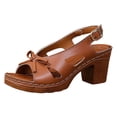 thumbnail image 6 of Platform Heels for Women Open Toe Cut out Bowknot Chunky Heeled Sandals Comfortable Ankle Strap Wedding Party Dress Shoes Brown Size 7, 6 of 6