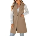 thumbnail image 2 of Fashnice Veste Sans Manches pour Femme, Gilet à Revers, Manteau Sans Manches, Gilet Décontracté d'Hiver Chaud, Manteau Kaki P, 2 of 4