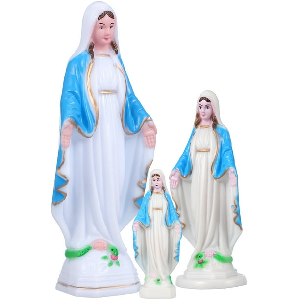 3 piezas de estatua de la Virgen María de resina, figura religiosa católica de escritorio, estatua de la Virgen María, decoración