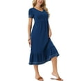 thumbnail image 4 of INSPIRE CHIC Women's Summer V Neck Short Sleeve with Pockets Contrast Trim A-Line Midi Dress M Blue, 4 of 6