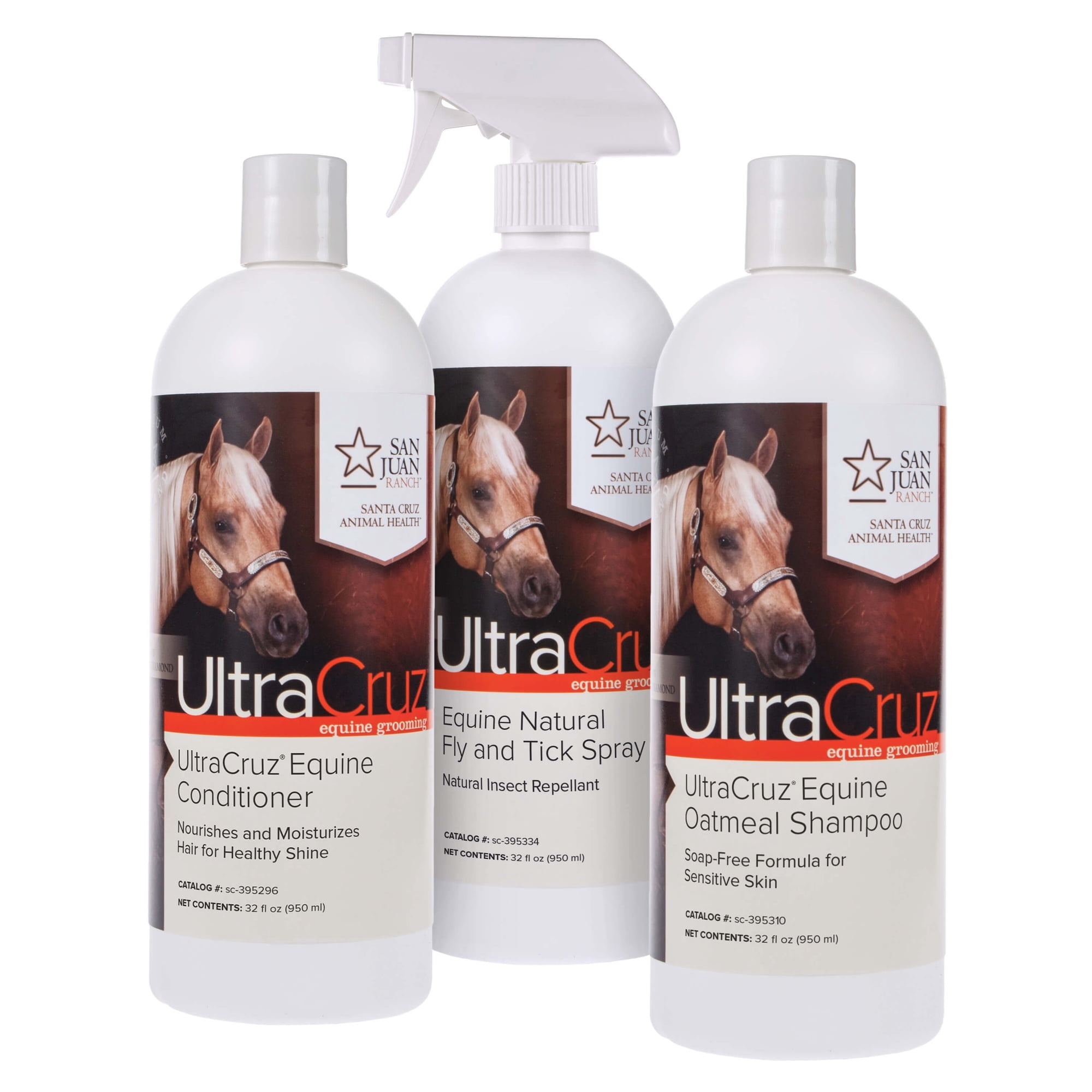 UltraCruz Equine Oatmeal Horse Shampoo, Conditioner and Fly & Tick Spray Bundle, 32 oz Each