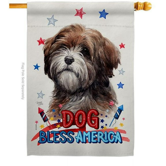Breeze Decor H120193-BO Patriotic Brown Tibetan Terrier Animals Dog 28 x 40 in. Double-Sided Decorative Vertical House Flag for Decoration Banner Garden Yard Gift