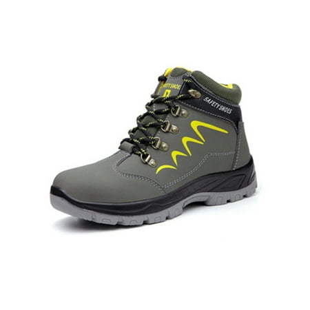 

GENILU Mens Comfort Slip Resistant Safety Boot Leather Construction Heavy Duty Industrial Boots Green 10.5