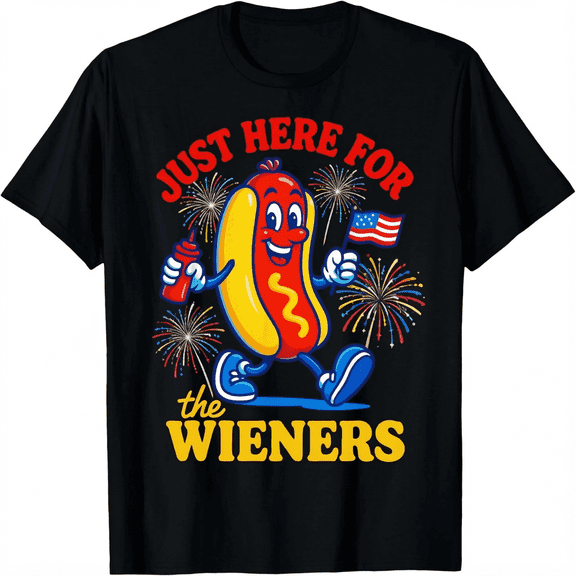 Just Here For The Wieners Funny Hot Dog 4th Of July Unisex T-Shirt
