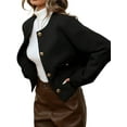 thumbnail image 2 of Women Cropped Blazer Jacket Collarless Button Down Business Casual Fall Outfits Winter Coats Black L, 2 of 9