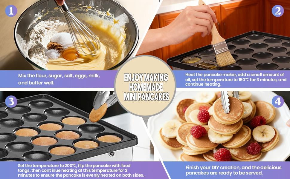 Commercial Mini Dutch Pancake Maker, 25-Cup Dorayaki Maker, Non-Stick Mini Dutch Pancake Pan, Stainless Steel Pancake and Waffle Maker, Electric Hot Cake Maker for Breakfast, Snacks, and Desserts