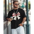 thumbnail image 3 of Camiseta para hombre, cuello redondo suave, lazos navideños rojos y blancos, manga corta, informal, 3 of 8