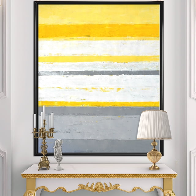 Designart - Abstrait Gris et Jaune Bleu XIII - Impression d'Art Mural Moderne sur Toile Encadrée