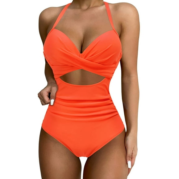 Aayomet Bathing Suit For Women 2023 Women's Swimsuit Cut Out Swimsuit With Waistband High Waist Front Lace Up Swimsuit,Orange XL