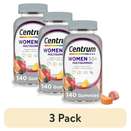(3 pack) Centrum Multigummies Womens 50 Plus Gummy Multivitamin With Vitamin B, D & E, Assorted Fruit, 140 Count