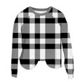 thumbnail image 6 of Women's Lightweight Sweatshirts Plaid Checkered Print Crewneck Pullover Long Sleeve Loose Christmas Casual Tops (M, Black), 6 of 7