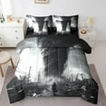 thumbnail image 1 of 7Pcs Nature Tornado Comforter Set Village Pattern Bedding Set Tornado Lightning Bed Sheets Set Cyclone Natural Disaster Theme Bed Set With 2 Pillowcases & 2 Throw Pillow Covers, Queen, 1 of 5