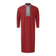 thumbnail image 1 of XDZJLR Men's Shirts Muslim Arabia Casual Long Sleeve Pocket Loose Robe Robe Plaid Printing Shirts for Men, 1 of 7