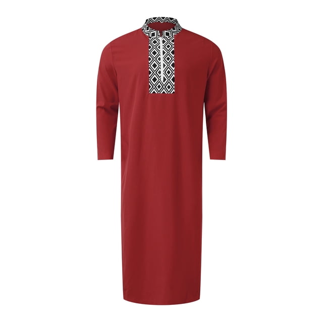 XDZJLR Men's Shirts Muslim Arabia Casual Long Sleeve Pocket Loose Robe Robe Plaid Printing Shirts for Men