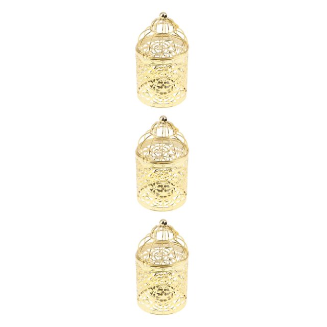 Guardoinrt Electroplated Metal Birdcage Shape Tea Light B- Candle Holder Gold Type B 3Set