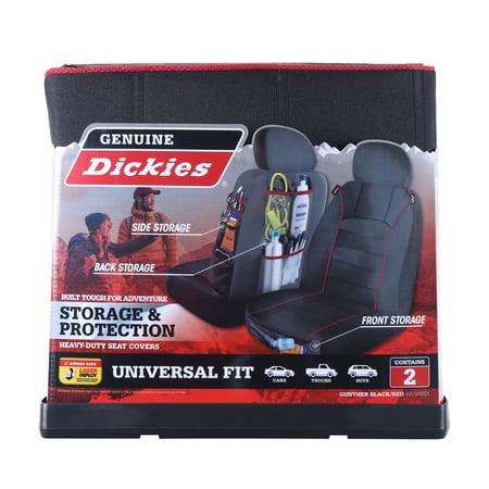 Genuine Dickies 2 Piece Universal Front Car Seat Covers with Storage - Black and Red, 43156WDI