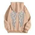 thumbnail image 6 of Oversize Hoodies for Women Trendy Angel Wing Print Long Sleeve Hooded Drawstring with Pocket Workout Sweatshirts Khaki, 6 of 6
