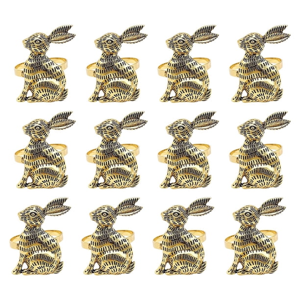 Anillos de servilleta con forma de conejo de Pascua, elegantes y modernos porta servilletas para mesa de comedor. Oro