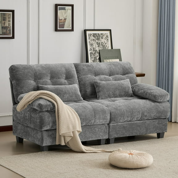67" Loveseat Sofa with 4 Position Adjustable Backrest, Comfy Chenille Fabric Cloud Couch with 16.9" Deep Seat and 4 Soft Pillows, Mid Century Modern Couch for Apartment Dorm Living Room, Gray