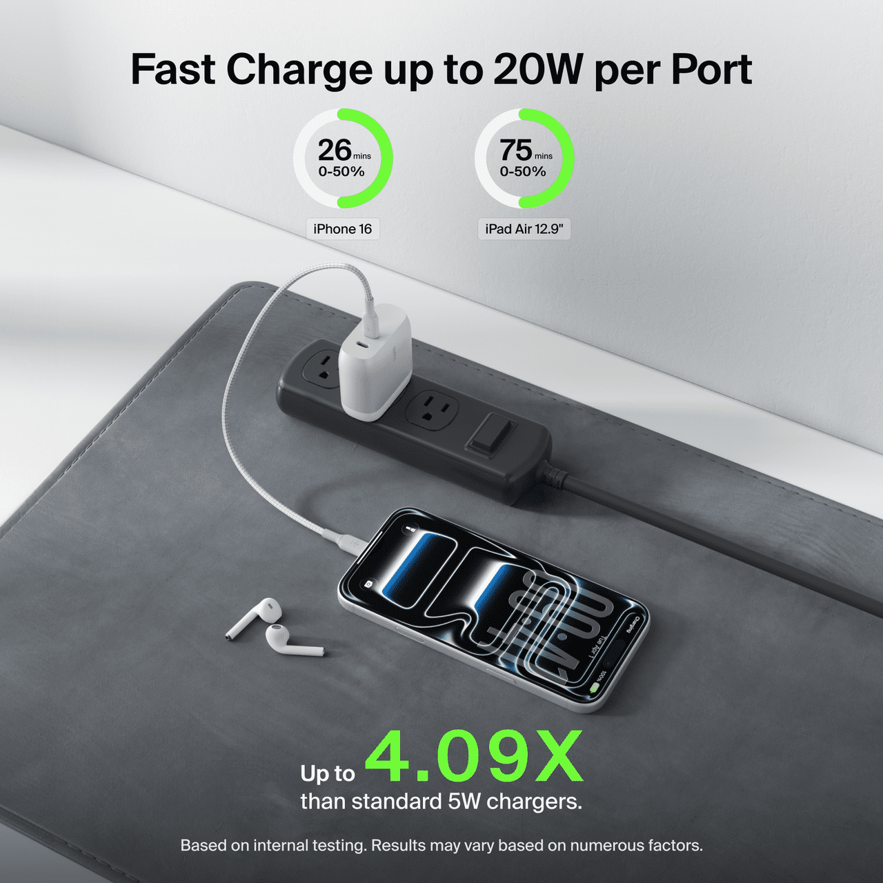 Belkin 40W Dual USB-C Wall Charger with USB-C to USB-C Cable – Fast Charging Adapter for iPhone 15/16, Samsung Galaxy, Google Pixel, iPad, AirPods & More – Silver