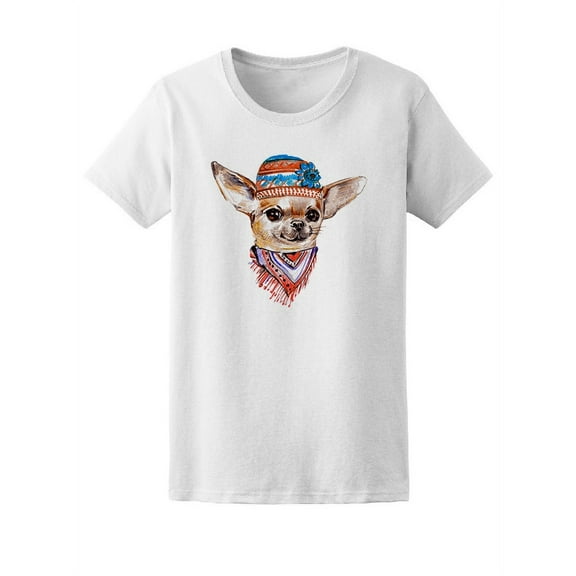 Cute Ethnic Hat Chihuahua Dog T-Shirt Women -Image by Shutterstock, Female XX-Large