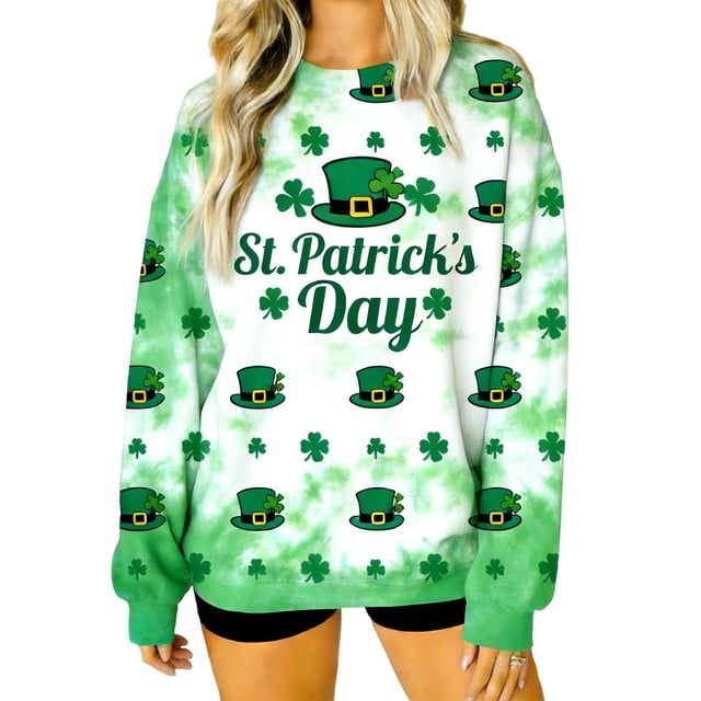 Crew Cuello Sudadera Día de San Patricio Impreso Manga Larga Suéter sin Capucha Shamrock Gráfico Suave Vacaciones Casual Top
