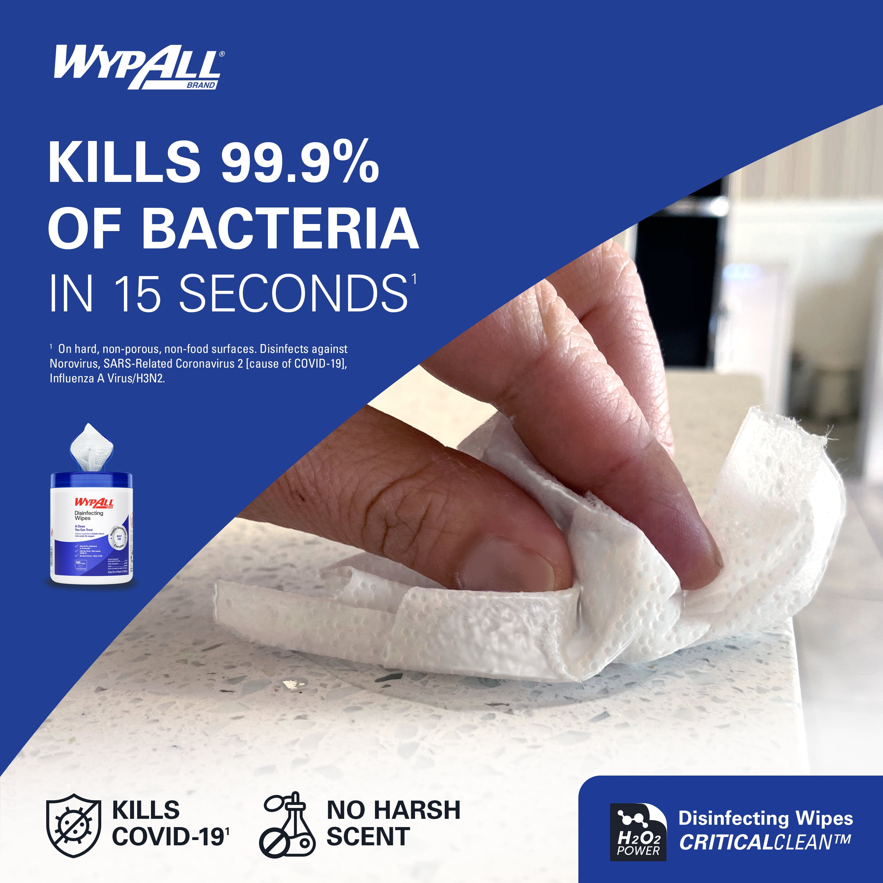 WypAll Brand Disinfecting Wipes (54481), with Hydrogen Peroxide Disinfectant Cleaner for Commercial, Industrial & Healthcare, 5.75 x 7 inch Sheets, Fresh Scent (3 Canisters of 185 Sheets)