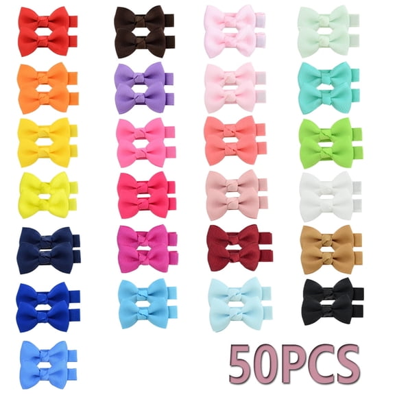 Fully Lined Grosgrain Ribbon Mini Hair Bow Clips, 2-Inch, 50-Pack