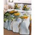 thumbnail image 3 of Quilts Twin-XL Size Bedding Set, Spring Floral Lightweight Quilted Comforter, Yellow Roses Flowers Leaves Farmhouse Wooden Soft Bedspread Coverlet with Pillow Covers for All Season, 68" x 98", 3 of 7
