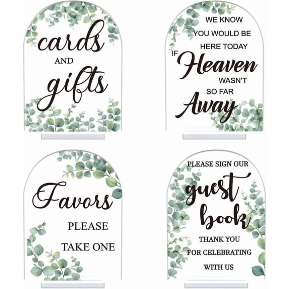 4Pcs 5x7 Inch Acrylic Wedding Signs with Stands Leaf Clear Acrylic Wedding Reception Signs Guest Book Sign Gifts and Cards Sign Heaven Away Sign Favors Sign for Wedding Ceremony Reception DIYDIY