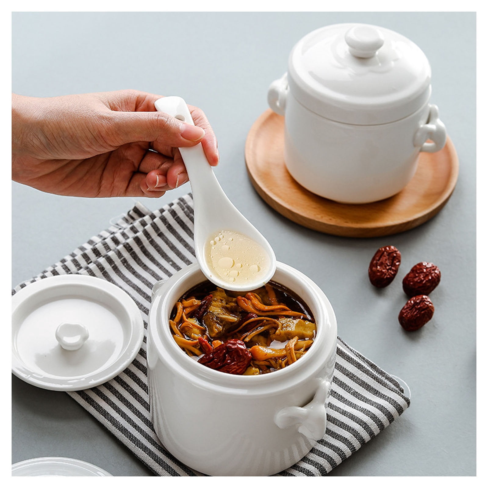 Ceramic stew pot, stew pot for braised food, dessert bowl, soup tureen with lid, soup bowl, instant noodle bowl, steamed egg bowl, double handle lid