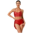 thumbnail image 1 of Lejafay Ensemble de Danse 2 Pcs pour Femmes, Hauts Courts à Col Licou avec Shorts, Jupe Tutu, Costume de Danse Lyrique Rouge m, 1 of 5