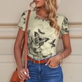thumbnail image 6 of KLL Women 's Crew Neck Bodysuit Jumpsuits Vintage Floral Print Short onesies Stretch T Shirts, 6 of 7