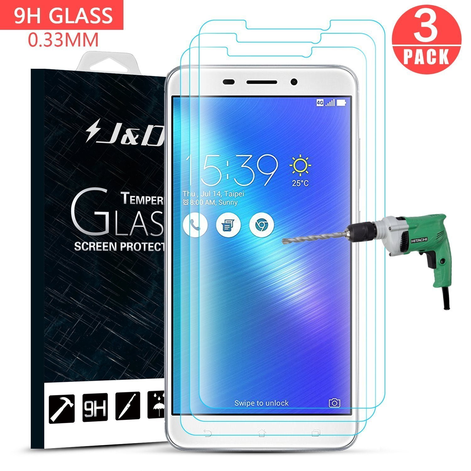 ZenFone 3 Laser Screen Protector, J&D Glass Screen Protector [Tempered Glass] HD Clear Ballistic Glass Screen Protector for ASUS ZenFone 3 Laser - Protect Screen from Drop and Scratch (3 Packs)