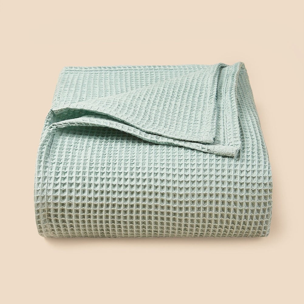 Manta Ligera De Punto Gofre 100 % Algodón Para Todas Las Estaciones, Tamaño Matrimonial/queen, Color Marrón Liso, Marfil, Cálida, Acogedora, Suave Al Tacto, Lavable A Máquina, Manta Para Cama O Sofá