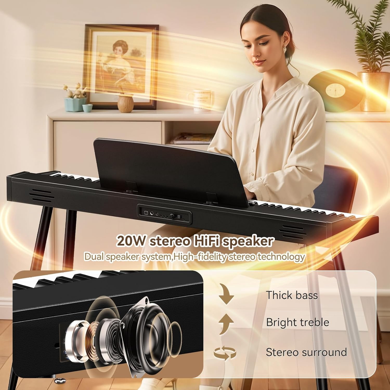 TERENCE Keyboard Piano 88 Key Digital: 88 Key Piano Keyboard Semi-Weighted Full Size Keyboard Digital Premium Sound MIDI Headphone Jack Triple Pedal for Beginners to Professionals