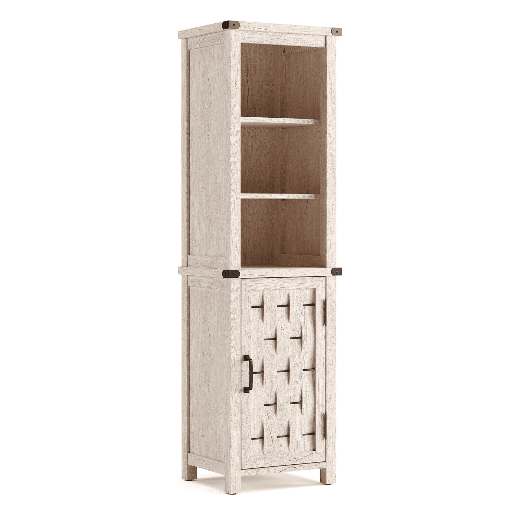Narrow Farmhouse Storage Cabinet with Door and Adjustable Shelves for Corner Light Gray