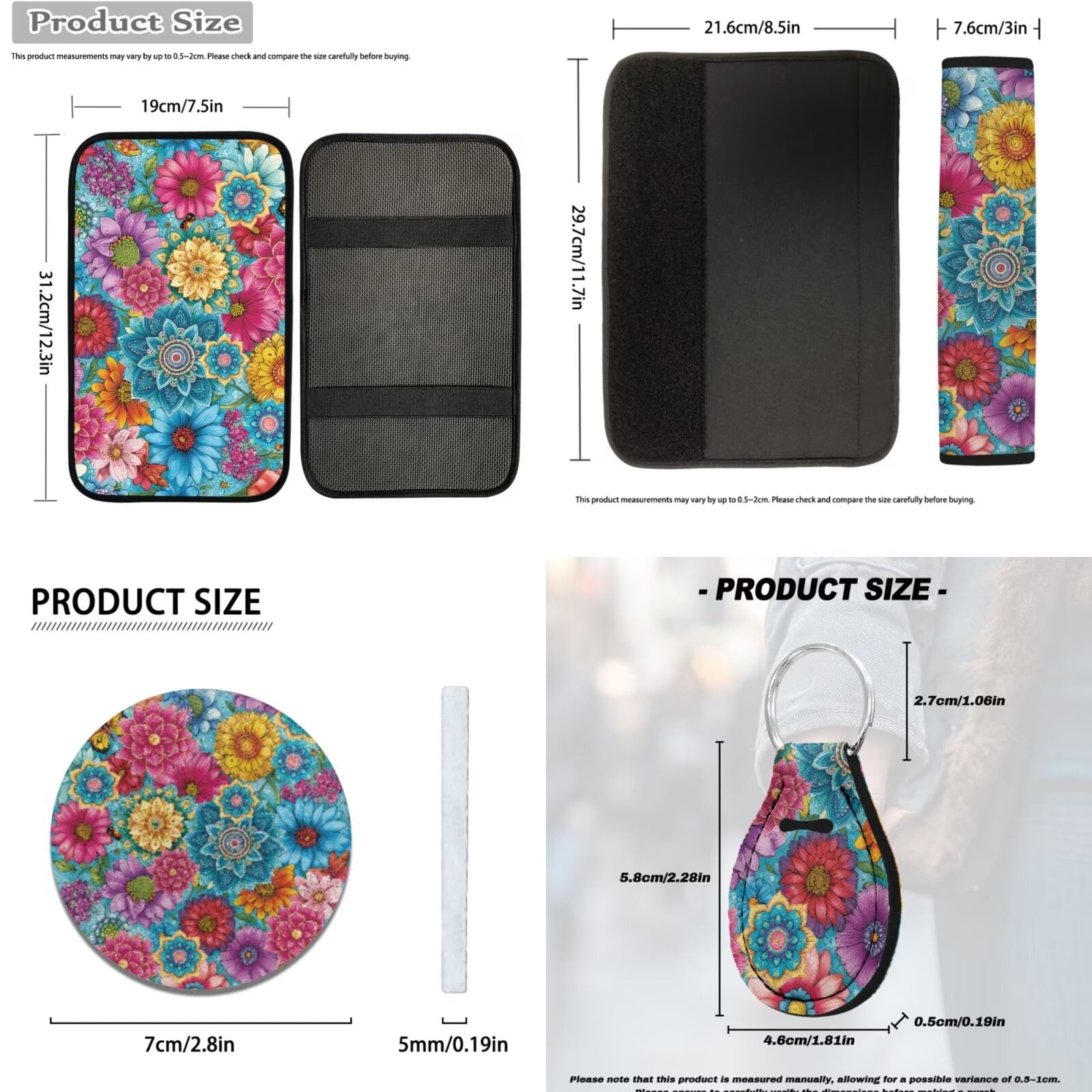 Binienty Boho Dahlia Auto Seat Covers Full Set Front Rear Car Seat Protective Cover With Steering Wheel Cover Arm Rest Cushion Covers Universal Car Interior Accessories for Women Girly