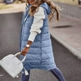 thumbnail image 2 of Dasayo Women Vest Long Light Blue Quilted Cotton Buttons Puffy Hooded Vest Womens Coats S, 2 of 8